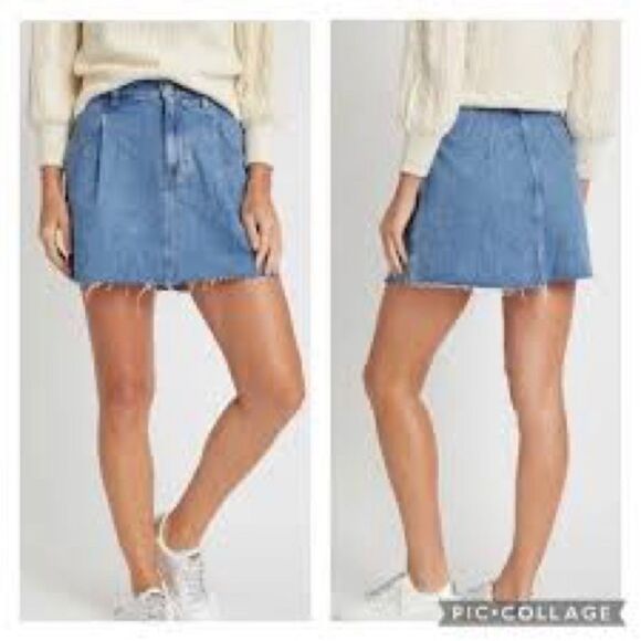 💲2️⃣0️⃣ Bundled ✔️Free People Cut-off Light Blue Denim Mini Skirt Sz L [31] - Picture 1 of 11